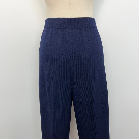 St. John Basics Santana Knit Pants Navy Blue Cropped Wide Leg Pleated | Size: 12 - Picture 6 of 8